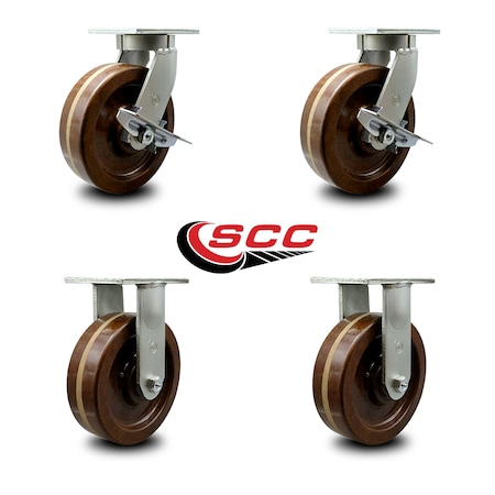 Service Caster 8 Inch Heavy Duty High Temp Phenolic Swivel Caster Brakes 2 Rigid SCC, 2PK SCC-KP92S830-PHRHT-SLB-2-R-2